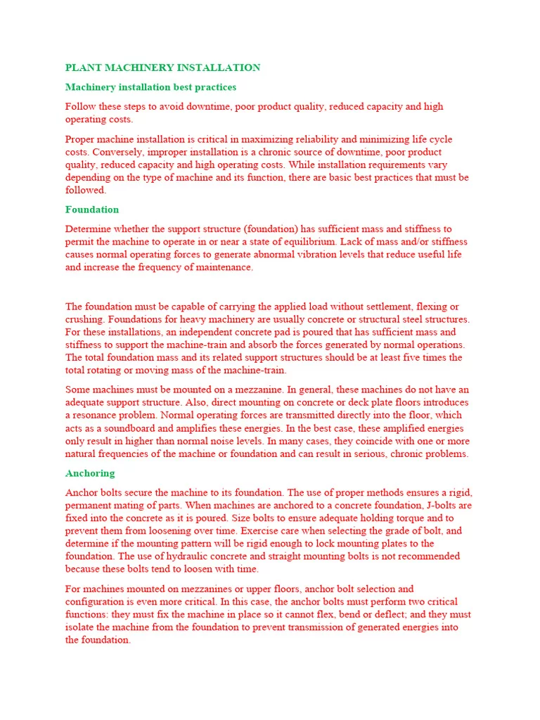 Machinery Installation Best Practices | PDF | Concrete | Machines